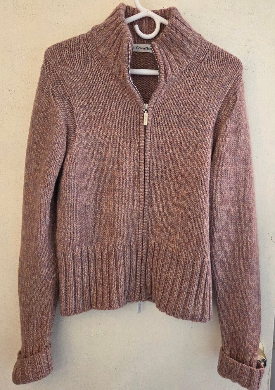 Calvin Klein Marled Wool Knit Blend Cardigan Sweater L